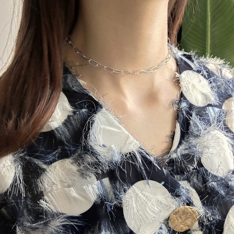 LouLeur 925 Стерлинговое Серебро грубо обработанная цепь Чокеры ожерелье промышленный ветер простой дикий элегантный ожерелье для женщин праздничные украшения