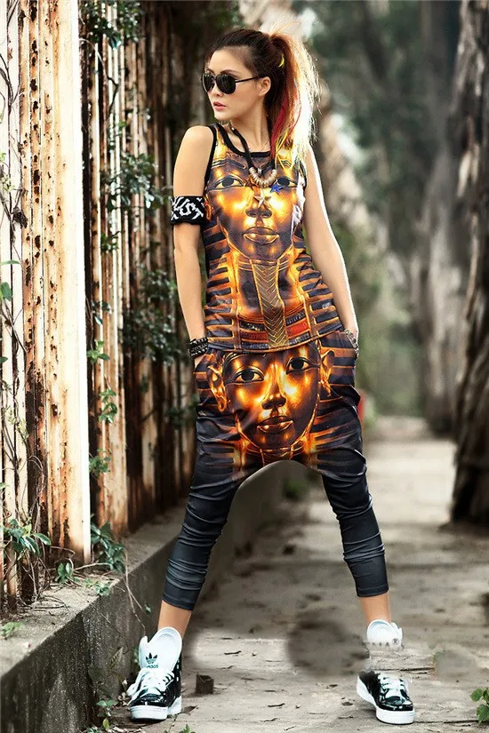 Sudaderas موهير الصيف مجموعات دعوى 3d مطبوعة المصرية فرعون الهيب هوب الرقص الملابس سترة + الحريم السراويل 2 قطعة مجموعة