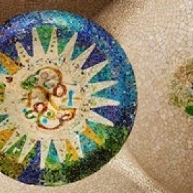 Ceiling detail of the Hall of Columns  Park Guell  Barcelona  Catalonia  Spain Poster Print (12 x 6)