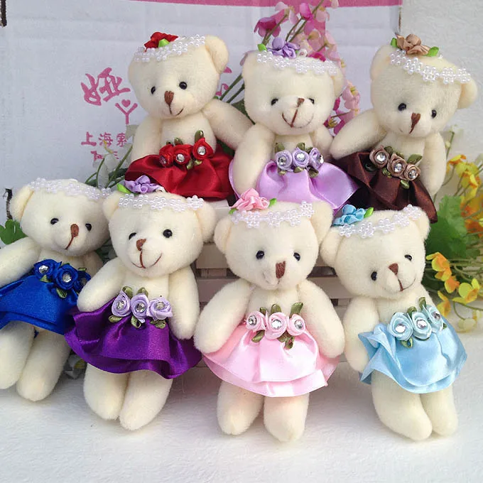 

50PCS/LOT Christmas Home Wedding Decoration Bear Small Plush Toys Baby Chain Key Pendant Flower Bouquets Bear