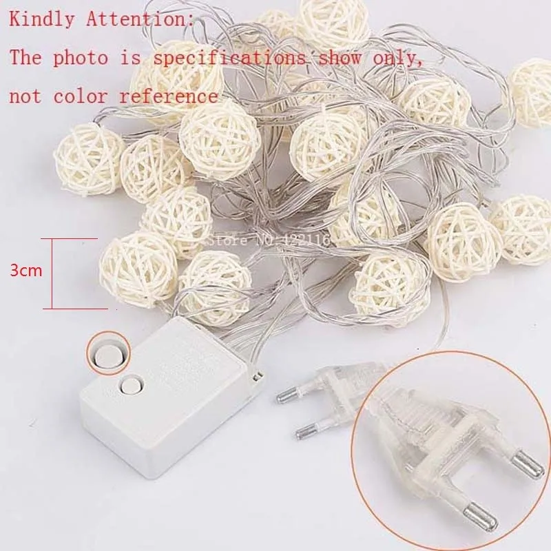 Bateria Levou Seqüência de Luz de Natal ao ar Livre 20 Branco Roxo Rattan Bolas de Fadas Casamento Holiday Garden Decoração do Quarto Luz Guirlanda 7 Fios de LED