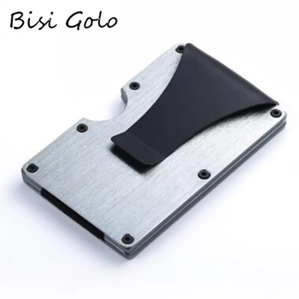 

BISI GORO Unisex Black Metal Mini Card Holder Automatic Card Sets Brand Fashion ID Credit Card Holder RFID Fashion Clip 2019