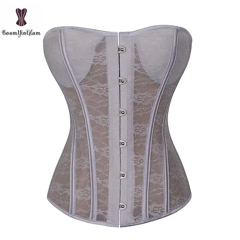 

Wholesale Cheapest Price Corset transparent bustier Sexy Lace plastic boned floral Gorset with Padded bra Cup Overbust Corselet
