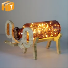 Медный провод светодиодный ночник usb зарядка деревянный слон стеклянная бутылка лампа светодиодные фонари для дома