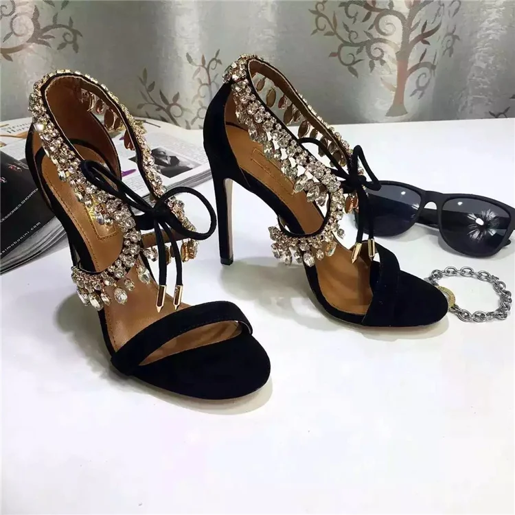 

Fashion Luxury High Heel Sandal Crystal Decoration Ankle Strap Sandals 2017 New Arrival Wedding Party Summer Dress Shoes Women