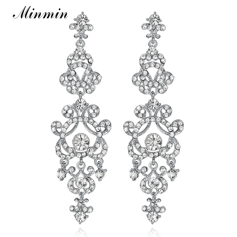 

Exquisite Trendy Jewelry Clear Austrian Crystal Pendientes Gold Plated Chandelier Earrings for Women Wedding Accesory EH283