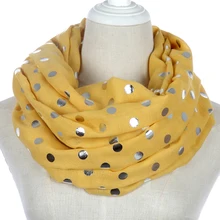 Winfox 2019 Fashion Yellow Polka Dot Chiffon Scarf Girl Women Shiny Foil Silver Loop Round Scarf Shawl For Ladies Winfox 2019 Fashion Yellow Polka Dot Chiffon Scarf Girl Women Shiny Foil Silver Loop Round Scarf Shawl For Ladies