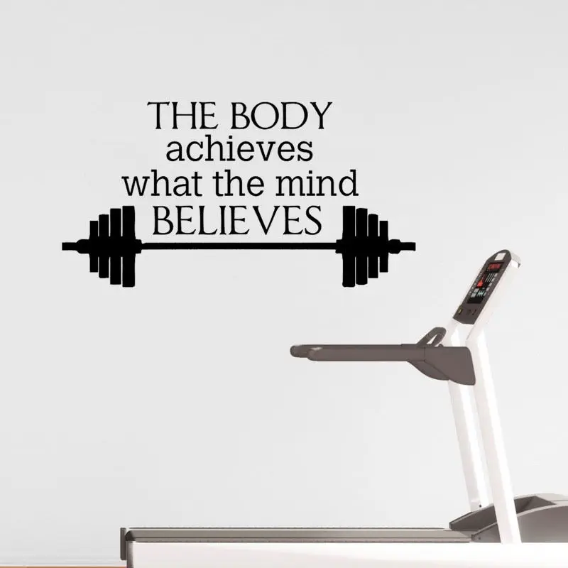 Weightlifting Wall Sticker The Body Achieves Quote Gymnasium Art Wall