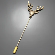 Men Women Vintage Gold Deer Head Horn Elk Antler Stag Suit Lapel Stick Pin Tie Hat Brooch Anime Jewelry