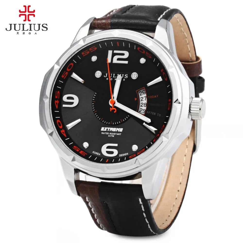Julius Men Business Watch Calendar Male Leather Strap Watches Man Waterproof Analog Quartz Wristwatches relogio masculino