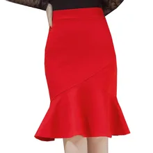 Женская юбка с высокой талией юбки-трубы Осень Зима Стиль Мода Империя Черный/Красный оборки фитнес юбка большой размер S2847