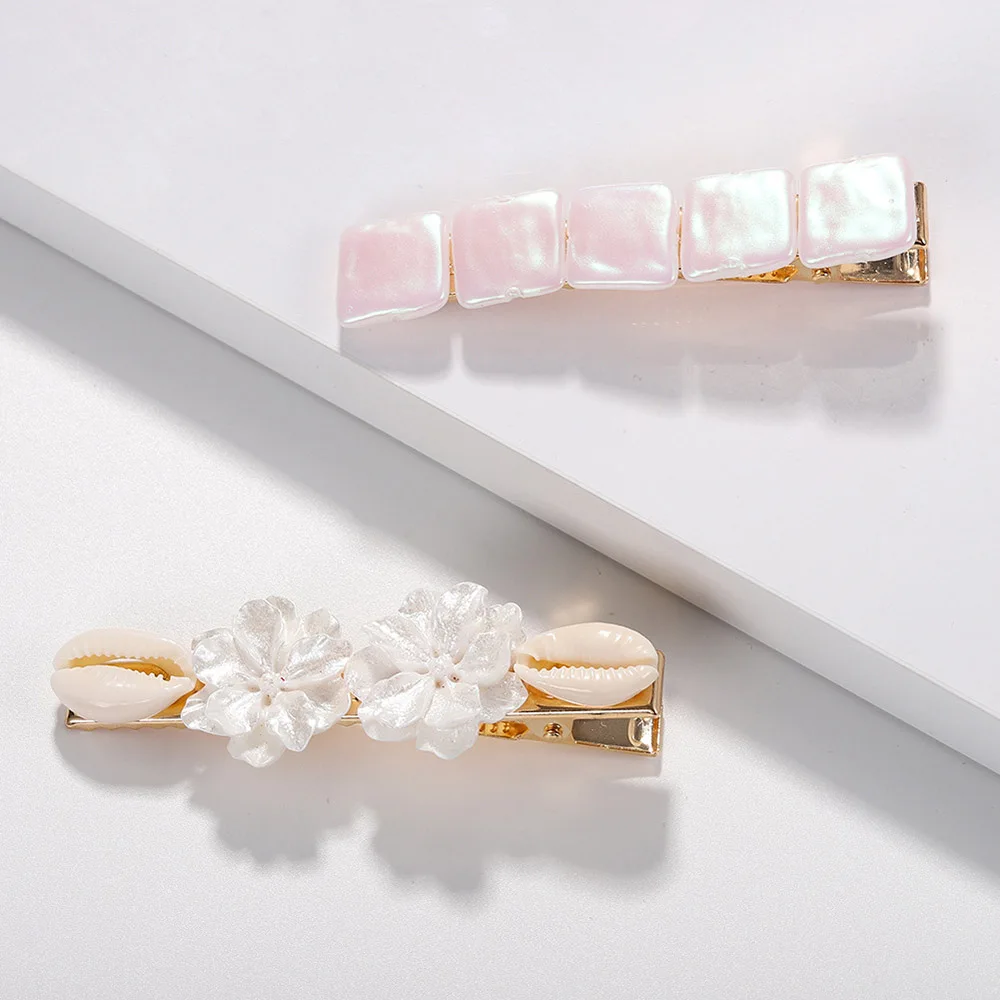 

2019 Vintage Shell Flower Hair Clips Geometric Rectangle Pink Hairgrip For Women Barrettes Hair Accessories Jewelry Gift Hot