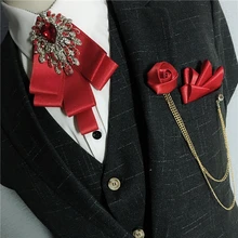 Мужская лента галстук-бабочка набор ручной работы жених свадебная рубашка кристалл галстук Стразы носовые платки с бантиком Брошь с цепочкой карман квадратный