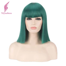 Yiyaobess синтетический Средний прямой зеленый черный красный розовый синий белый блондин Фиолетовый Коричневый Серебряный Боб УНИВЕРСАЛЬНЫЙ косплей парик