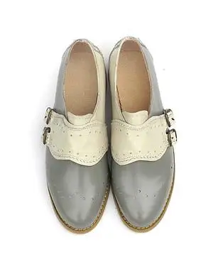 Всесезонная обувь для женщин высококачественные женские туфли-оксфорды из коровьей кожи женские туфли-броги на плоской подошве 13 цветов - Цвет: Gray rice white