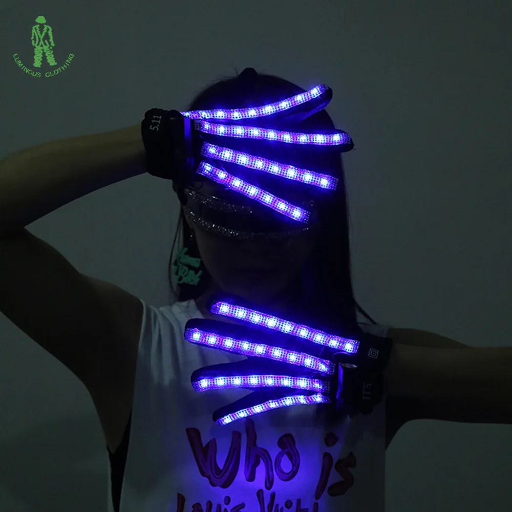 Free Shipping Rechargeable LED Stage Costumes LED Gloves Colorful