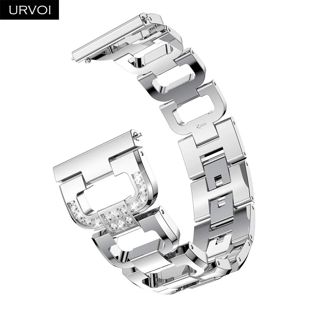 URVOI link браслет для Galaxy Watch Active 42 46 мм D стильный браслет из нержавеющей стали манжета сложить над застежкой Циркон быстроразъемные контакты - Цвет ремешка: Silver