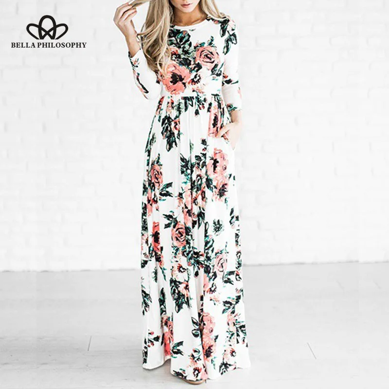 Wonder 2019 new Spring Floral Print Boho Beach Women Long Dress Women Evening Party Dress Sundress Large size Ankle Length S-3XL