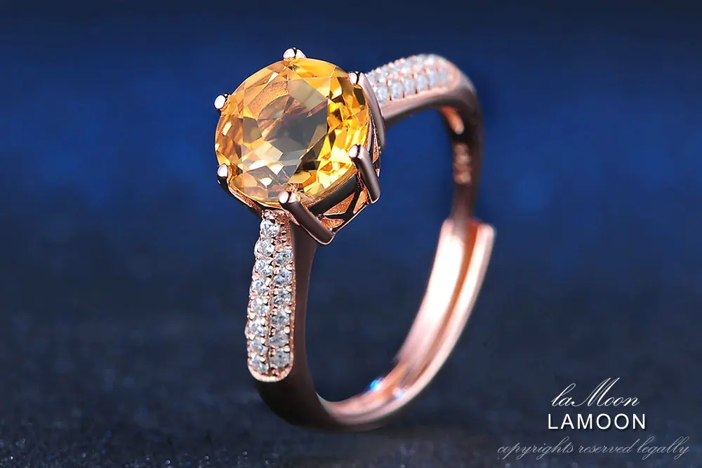 LAMOON, роскошное Ювелирное кольцо 8 мм, 2ct, цитрин, 925 пробы, серебро, обручальное кольцо с S925, для женщин, LMRI001