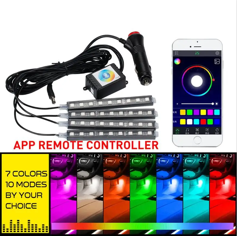 OKEEN 4 шт. 12 в автомобильный неоновый атмосферный RGB светодиодный ленточный светильник 5050SMD для Авто управления приложением декоративная светодиодная лента атмосферная Лампа Комплект - Испускаемый цвет: APP control