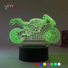 YIMIA Креативный дизайн Мотоцикл Форма 3D ночник домашний декор 7 цветов меняющая атмосферу лампа с USB зарядным устройством