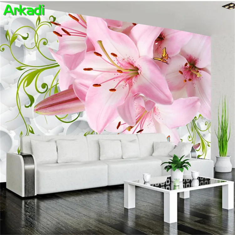

Modern minimalist romantic pink lily flowers photo mural bedroom living room TV sofa wall simple home decor custom 3D wallpaper