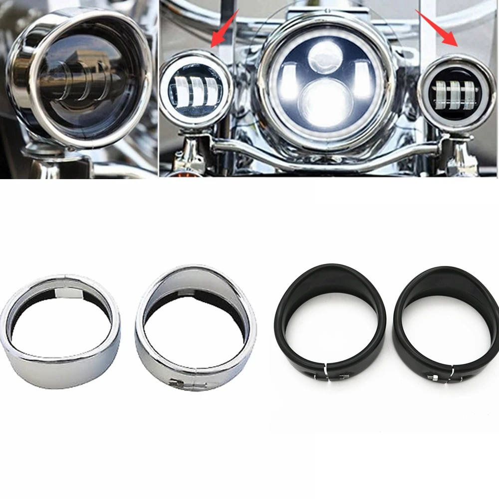 Visor Style Passing Lamp Trim Ring Set For Harley-Davidson 4.5 INCH FOG LAMP.CVjpg.j3pg