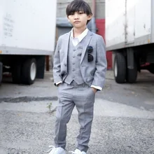 Лидер продаж серый Льняной костюм для мальчика для свадьбы Детский костюм-смокинг костюм на свадьбу для мальчиков праздничная одежда для мальчиков