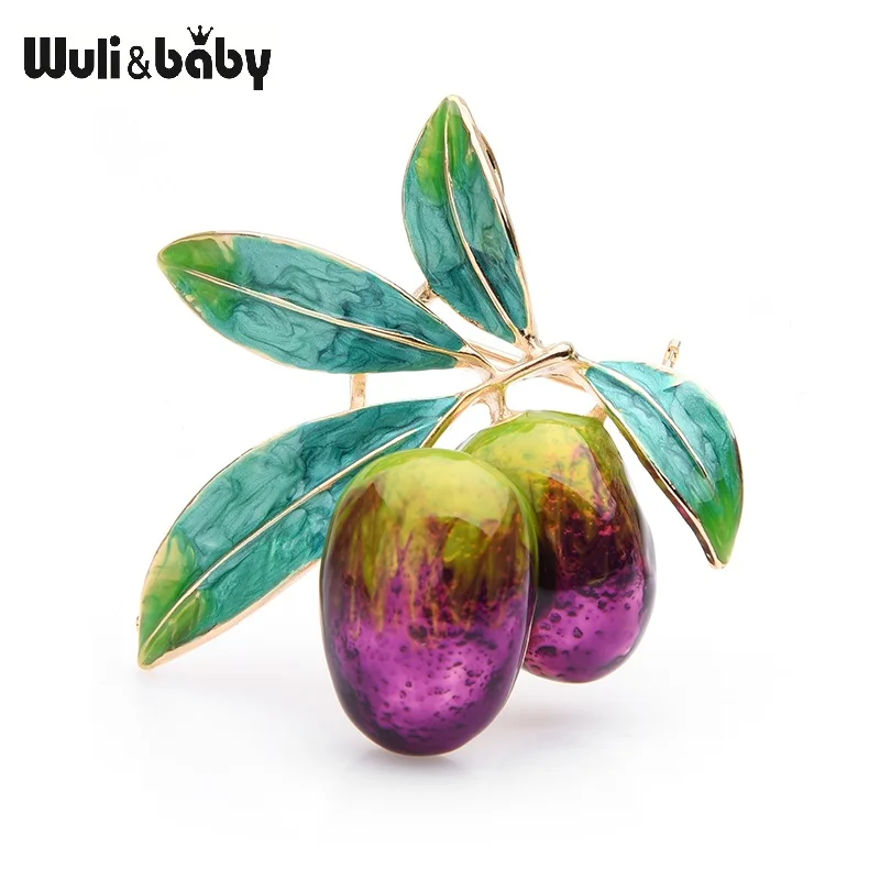 

Wuli&baby Gradient color Purple Olive Brooches For Women And Men Alloy Food Enamel Brooch Pins Christmas Gifts
