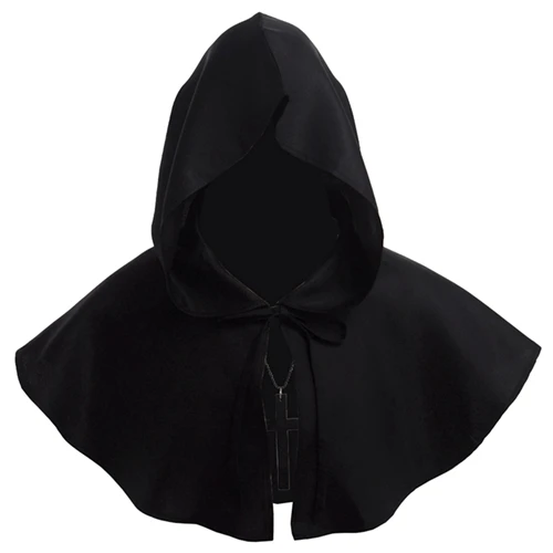 Vintage Medieval Costume Men Women Hooded Renaissance Wicca Pagan Capelet LARP Mantle Cowl Hat Fancy Dress Cosplay Accessory Black
