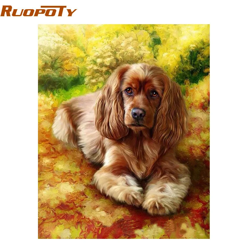 RUOPOTY DIY картина по номерам собака животные Раскраска по номерам diy рамка ручная роспись маслом для домашнего декора 40x50 см