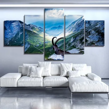 

Canvas Wall Art Home Decorations 5 Piece HD Prints Large Bighorn Sheep Animal Paintings For Modern Living Room Modular Pictures