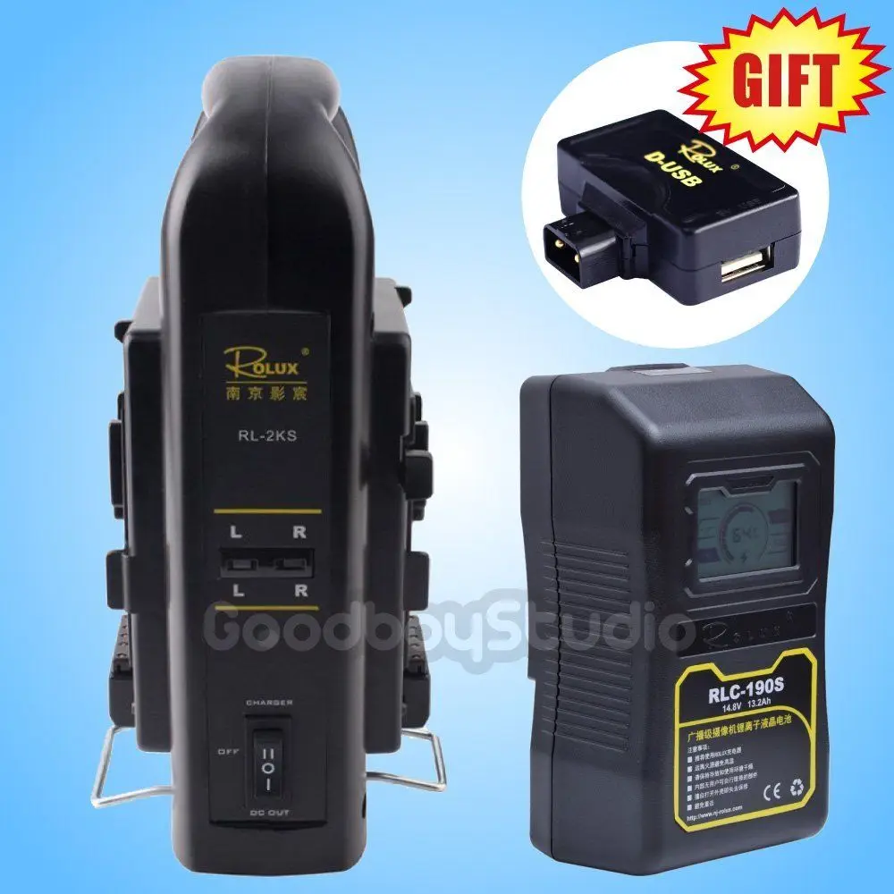 

Rolux RLC-190S 190WH S0ny LCD Display Li-ion Battery + 2KS V-mount Dual Charger