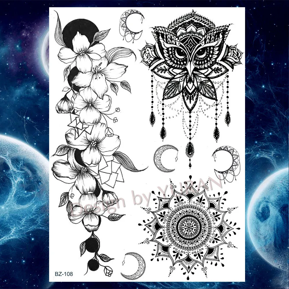 Сексуальные Индийские Подвески перо Переводные татуировки наклейки хна цветок луна татуировки временные тела Грудь руки татуировки Поставки