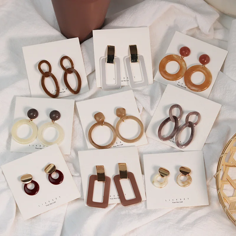

Acrylic Stone Women Vintage Dangle Earrings Round Square Drop Earrings Lady Irregular Shape Fashion Big Dangle Earrings Jewelry
