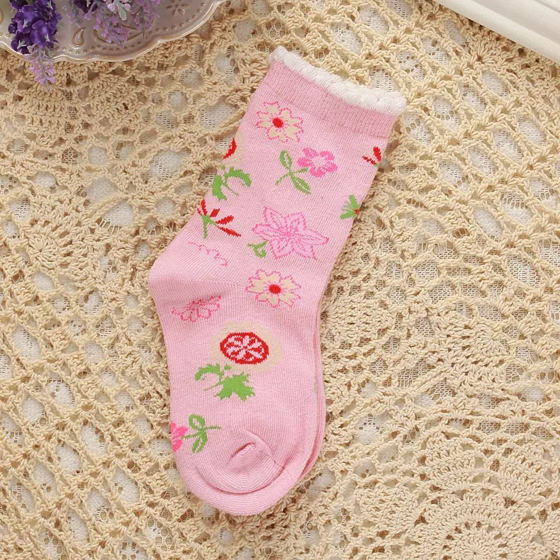 3 пар/лот, хлопковые носки для маленьких девочек 2-3 лет, детские носки с цветочным узором, осенне-Весенняя Цветочная отделка