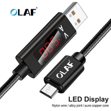 OLAF Micro USB кабель для зарядки данных светодиодный цифровой дисплей напряжения и тока 3A Быстрая зарядка Android USB кабель для samsung Xiaomi