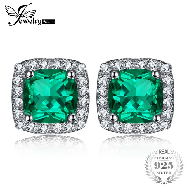 JewelryPalace Cushion 2.1ct Created Emerald Halo Stud Earrings Solid 925 Sterlin JewelryPalace Cushion 2.1ct Created Emerald Halo Stud Earrings Solid 925 Sterlin
