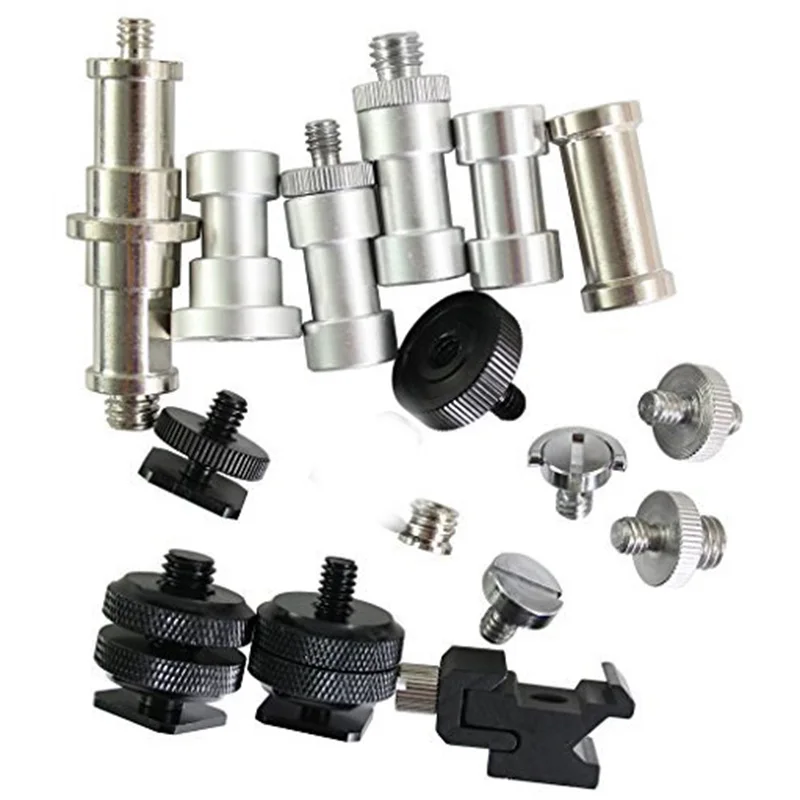 

16 in 1 Kit 1/4" and (or) 3/8" Threaded Male Female Screw Adapter Tripod Screw to Hot Shoe Mount and For Canon Nikon Camera