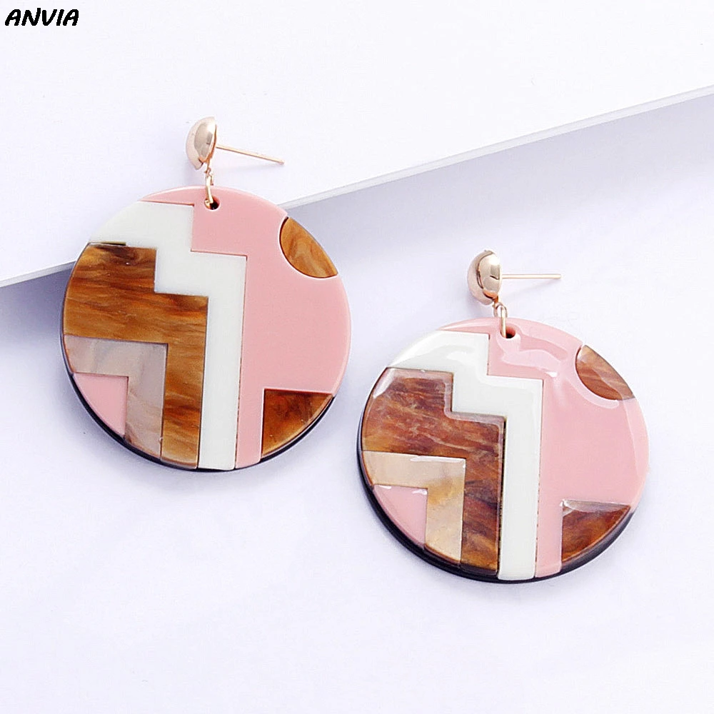 

2019 New Fashion Boho Bohemian Women Exaggerated Large Circular Multiple Spelling Pattern Drop Acetic Acid Plate Earrings