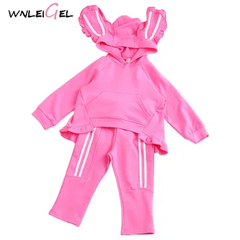 

2PCS WLG spring girls clothing set kids green red rabbit style hooded hoodie and pant set baby cute clothes 3-7 years