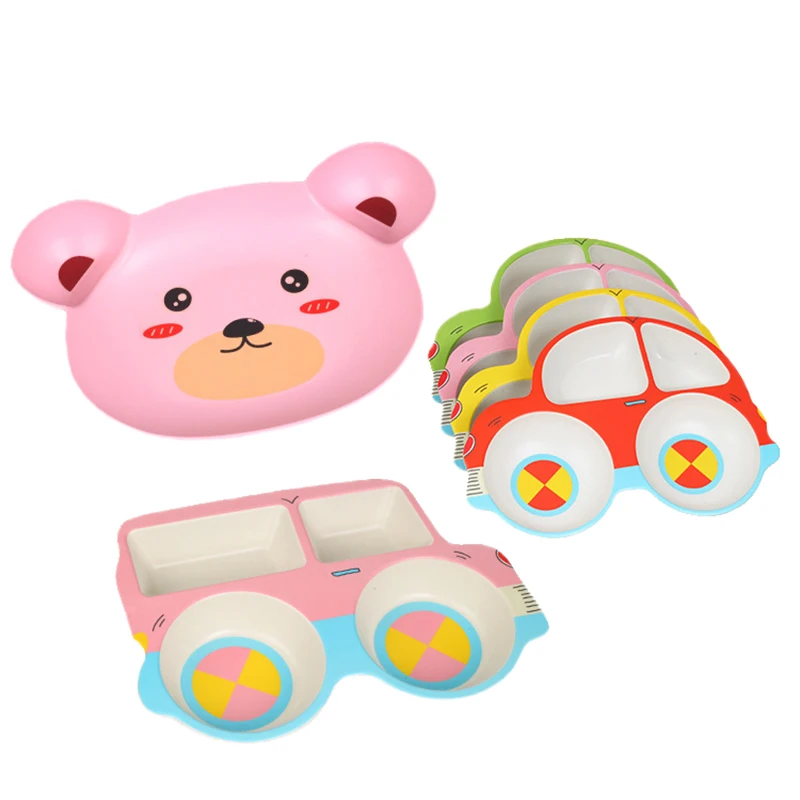 Baby Bamboo Fiber Dinnerware Cartoon Pattern Sub-gird Plates Children Feeding Tableware Irregular Toddler Kids Utensils BB5111 (14)