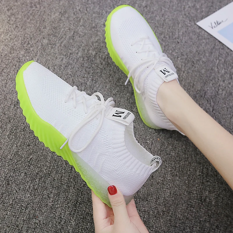 

2019 Women'S Flats Sneakers Fashion White Vulcanized Shoes Women Lace Up Round Toe Breath Air Mesh Running Shoes Size 35-40