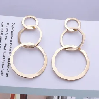 

New Fashion Vintage Geometric Round Metal Earrings for Women Glossy Hollow 3 Cirlcles Statement Earrings Party Jewelry