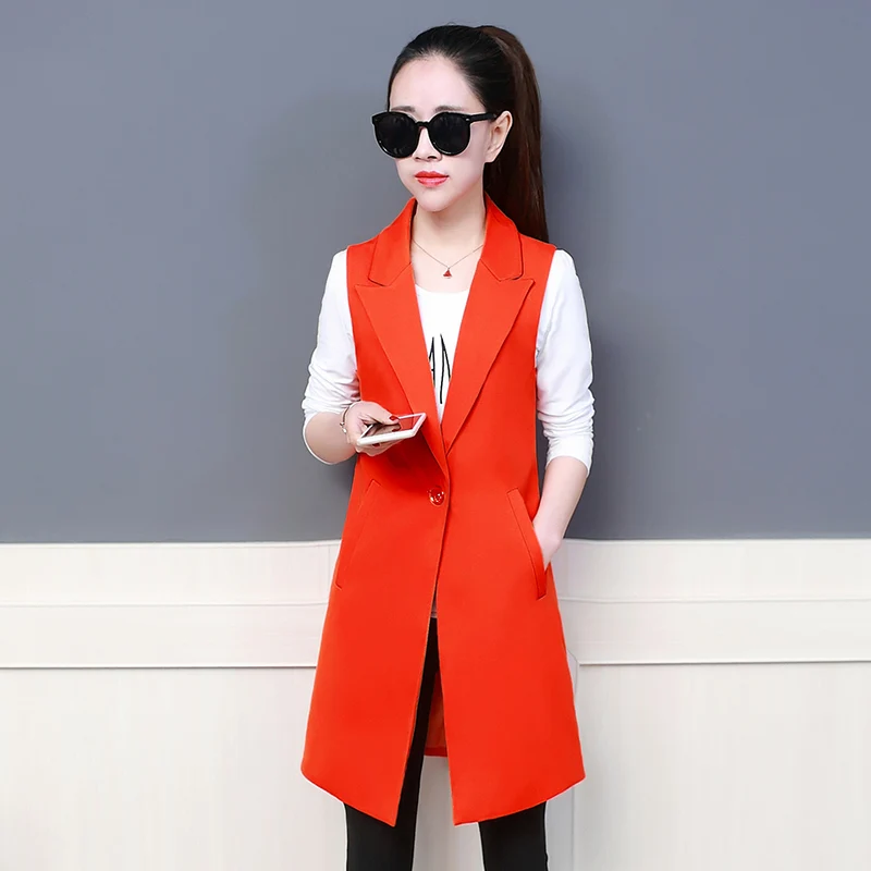 Elegant Suit Blazer Vest Women Spring Summer Sleeveless Long Vest Jacket Colete Plus Size 3XL Blazer Vest Coat Women Waistcoat