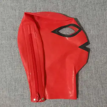 

Unisex Latex Rubber Hood With Back Zip Nature Latex Handmade Red Mask S/L/XXL size available