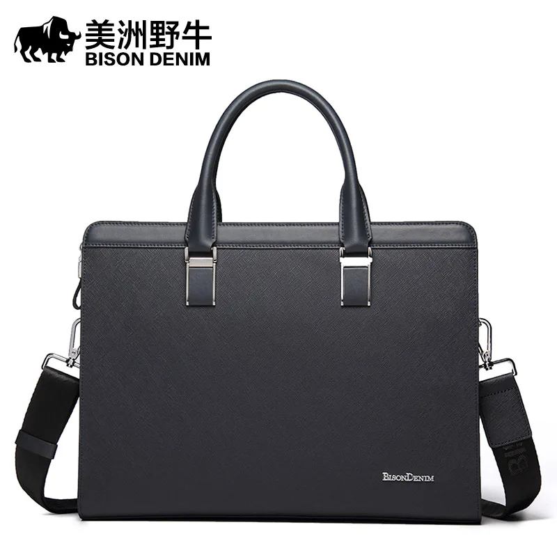 

BISON DENIM Handbag Men Shoulder Bags Brand Genuine Leather Briefcases Tote Bag Business Men's Messenger Bag Casual Travel Bag