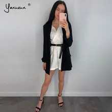 Yanueun, весенне-осенний стильный Блейзер, базовый, зубчатый, Одноцветный, на пуговицах, с длинным рукавом, женские блейзеры, женская одежда, Офисная верхняя одежда