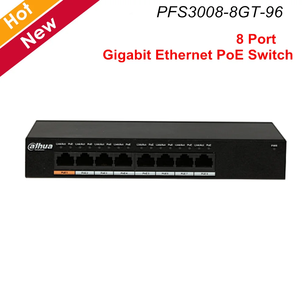 Dahua PoE коммутатор 8 портов гигабитный переключатель питания по сети Ethernet слой два коммерческих переключателя MAC Автоматическое обучение старение PFS3008-8GT-96