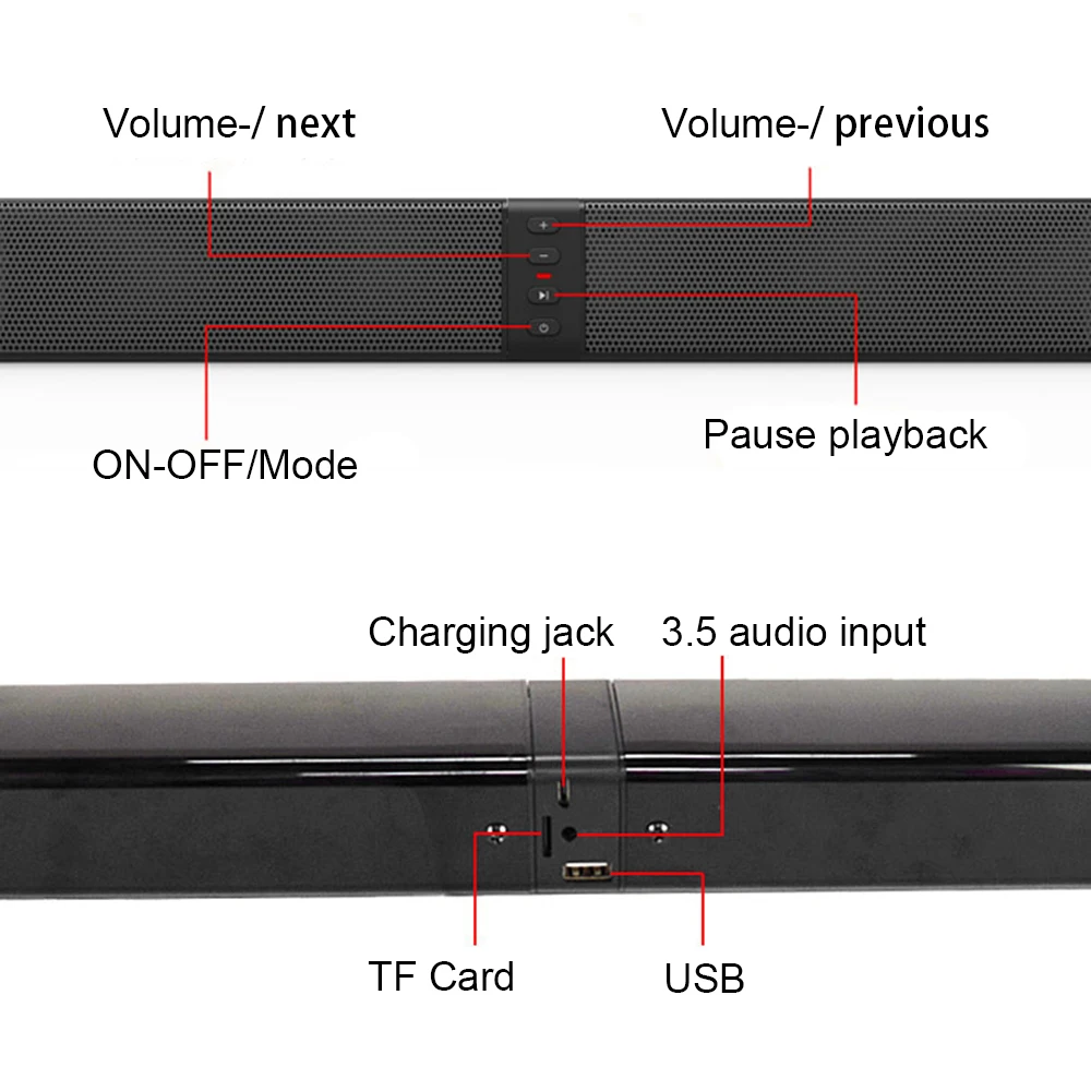 20W(Detachable)Wireless Bluetooth Speaker Column Soundbar Stereo TV Speakers Home Theater 2000mAh Sound Bar TF U-Disk For TV PC